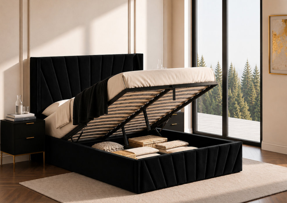 Rich Black Velvet Storage Bed IF-5873