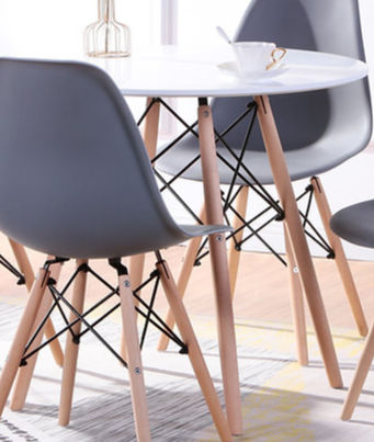 Round Lacquered Eiffel 5pc Dining Set with 4 Gray Chiars T-1405 C-1423