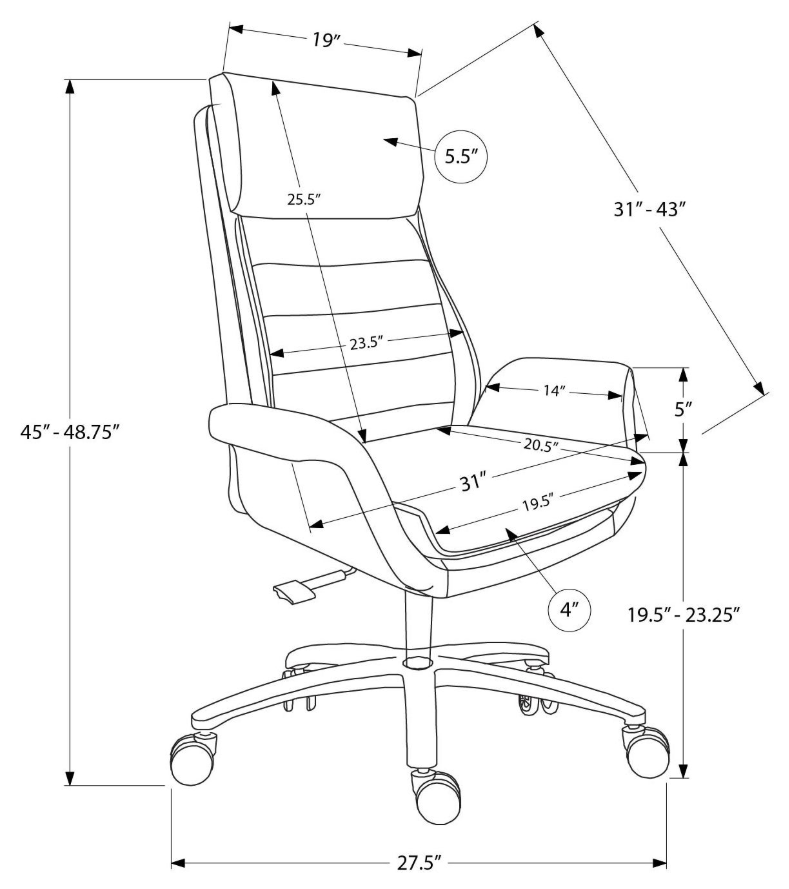I 7253 OFFICE CHAIR - BLACK LEATHER-LOOK / HIGH BACK EXECUTIVE