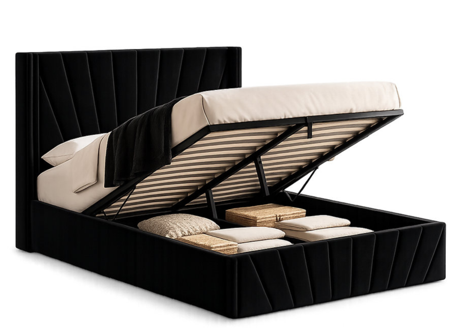 Rich Black Velvet Hydraulic Storage Platform Bed IF-5873