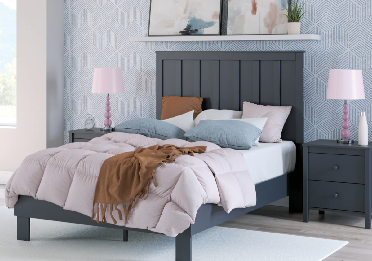 Ashley EB1528 Platform Bed With Panel Headboard - Navy Blue