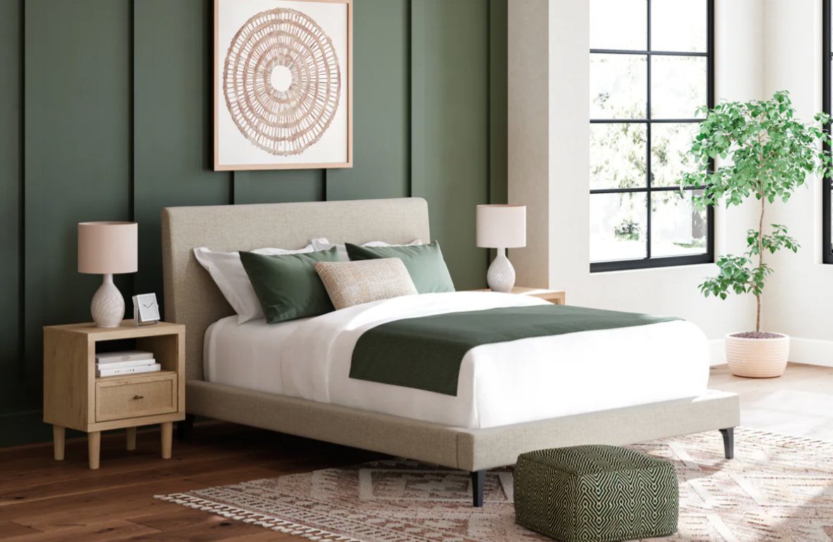 Ashley B1199 Upholstered Bed with Roll Slats - Soft Gray