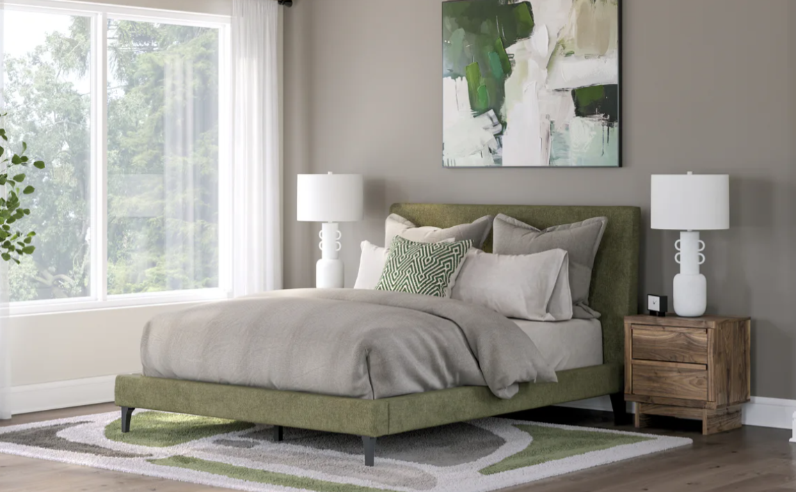 Ashley PCB3367 Upholstered Bed With Roll Slats - Sage Green