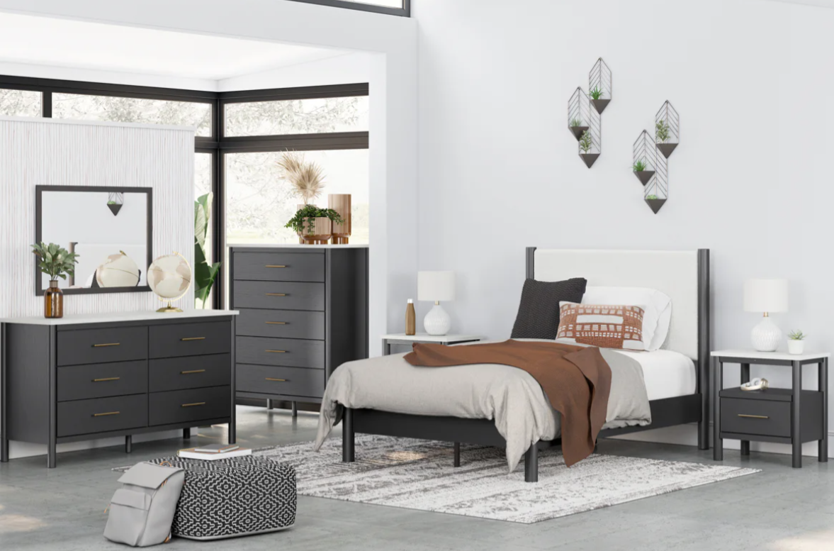 Ashley B2616 Upholstered Panel Bed - Black / White