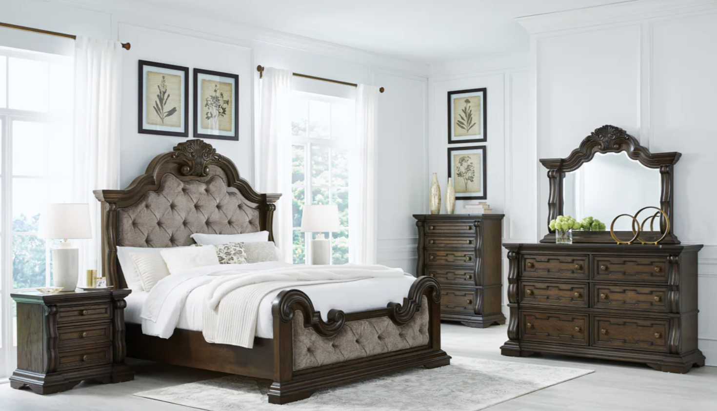 Ashley B947 Maylee - Upholstered Bed - Dark Brown