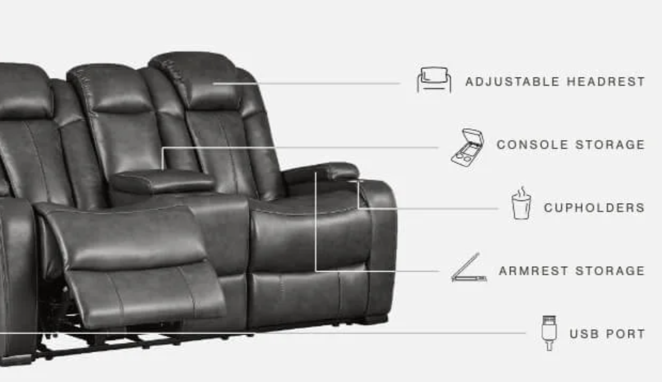 Ashley 85001 Turbulance - PWR REC Sofa with ADJ Headrest - Quarry
