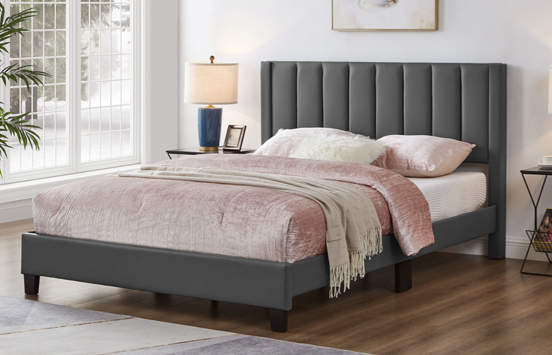 T2177 Bed - Queen - Gray Leatherette