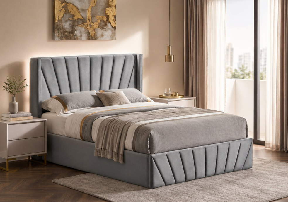 Soft Silver Grey Velvet Storage Bed IF-5870