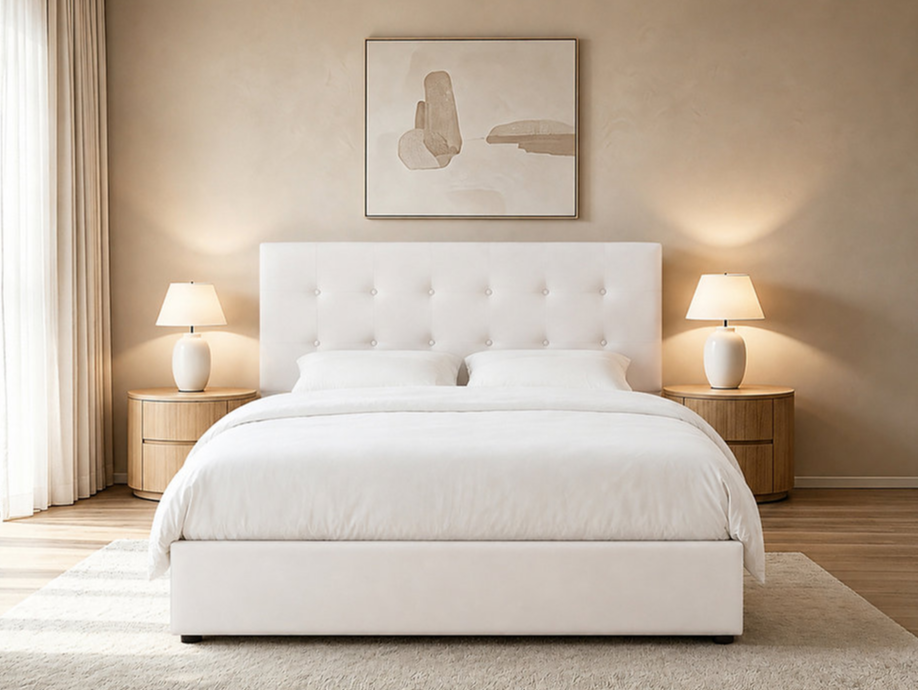 Cream Fabric Upholstered Storage Bed IF-5446