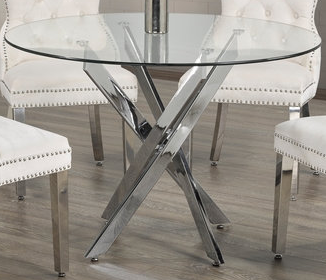 Round Glass  5pc Dining Set with Cream Chiars T-1447 C-1263