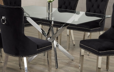 Tempered Glass 7pc Dining Set with black chairs T-1448 C-1261