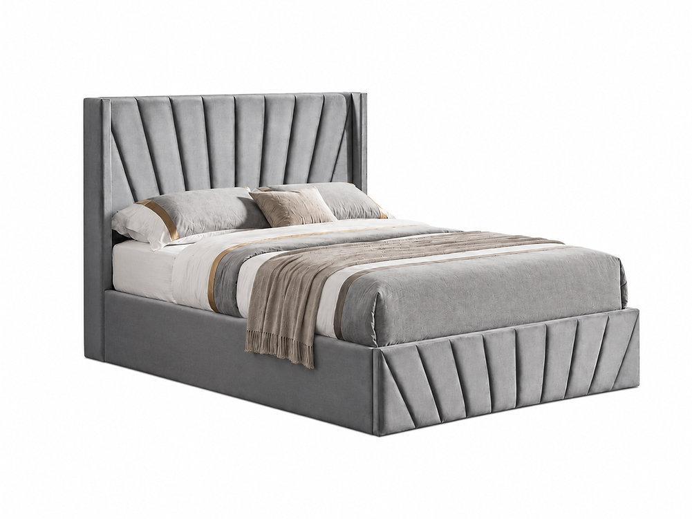 Silver Grey Velvet Hydraulic Storage Platform Bed IF-5870