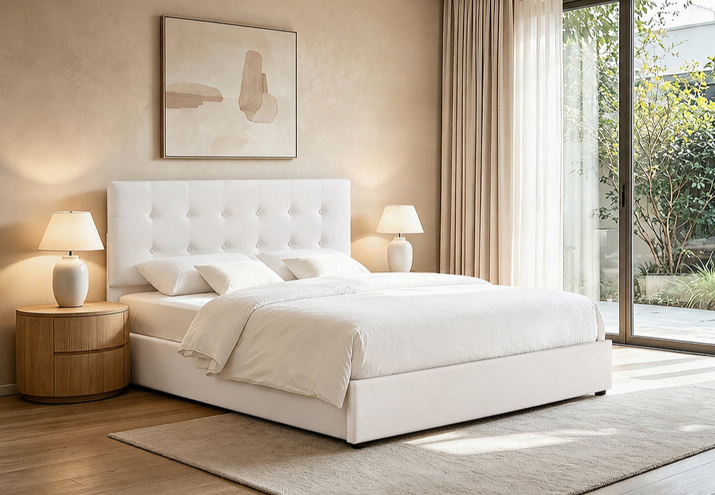 Cream Fabric Upholstered Storage Bed IF-5446