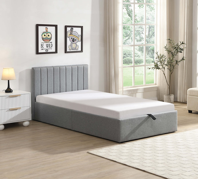 Soft Grey Fabric Vertical-Tufted Hydraulic Lift Platform Bed IF 5163