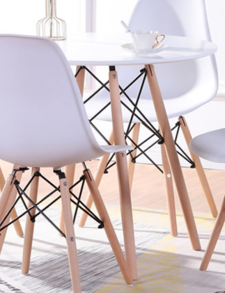 Round Lacquered Eiffel 5pc Dining Set with 4 White Chiars T-1405 C-1421