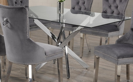 Tempered Glass 7pc Dining Set with Gray Chairs T-1448 C-1260