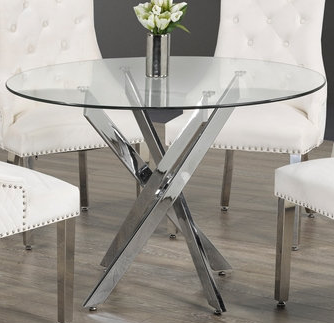 Round Glass 5pc Dining Set with Cream Chairs T-1447 C-1253