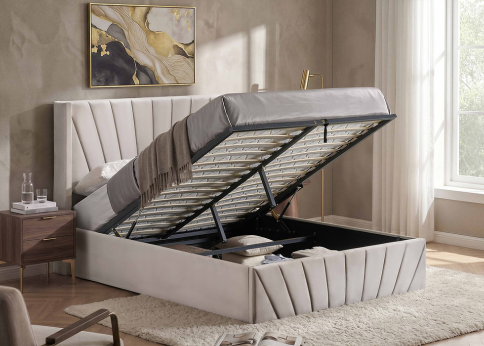 Soft Warm Ivory Velvet Storage Bed IF-5872