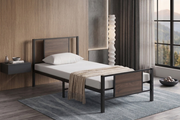 Black Steel Bed Frame with Wood Panel Accents IF-5275