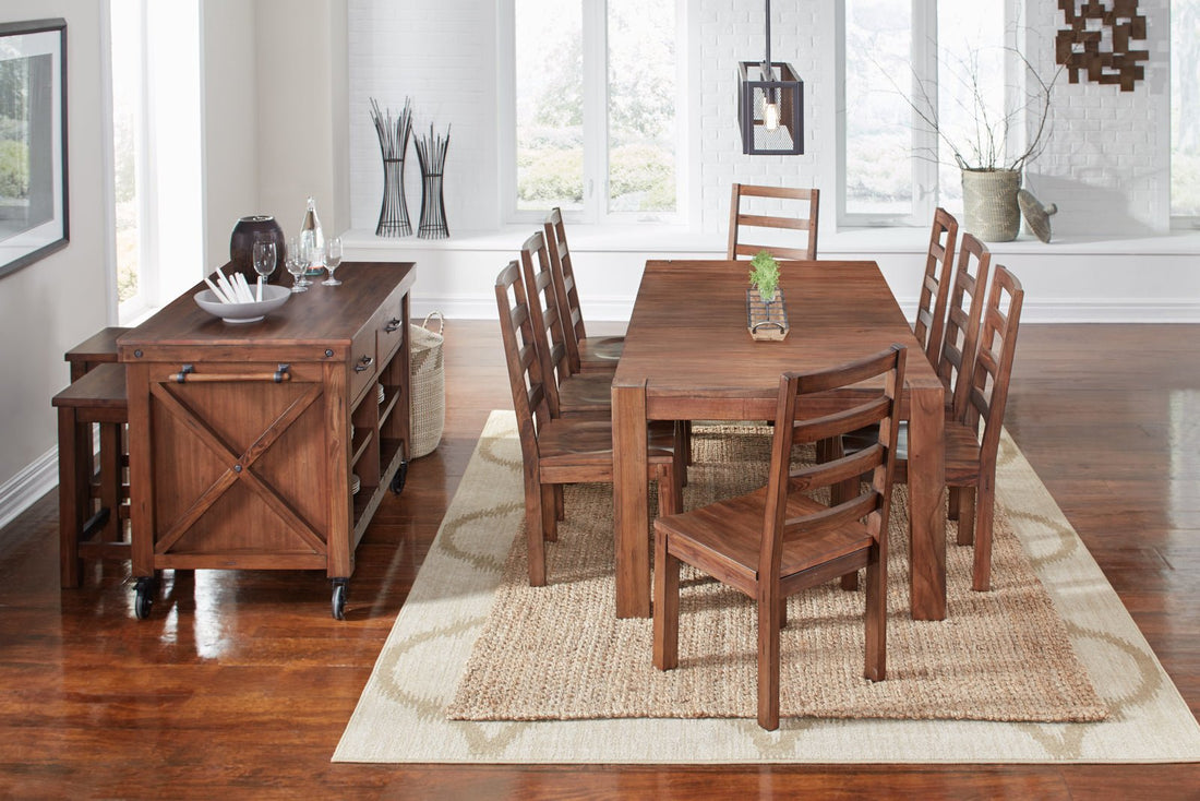 A - AmericanAA Anacortes 3PC Dining Set Table + 6 Chairs