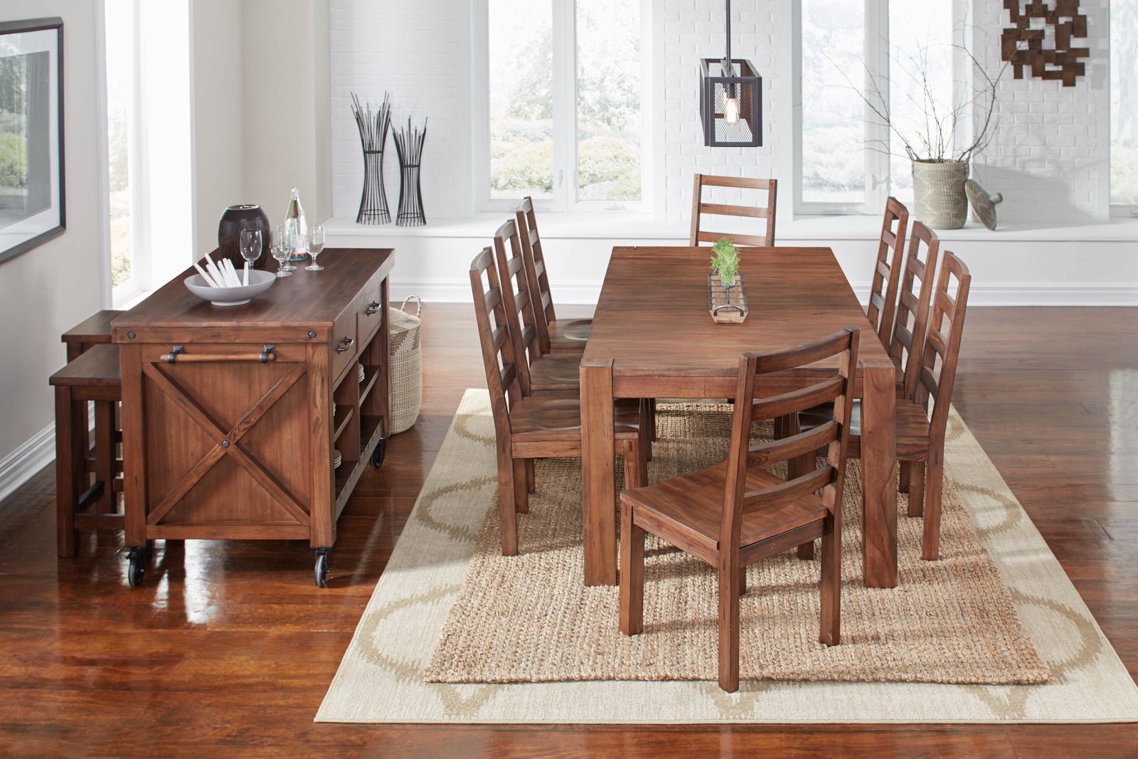 A - AmericanAA Anacortes 3PC Dining Set Table + 6 Chairs