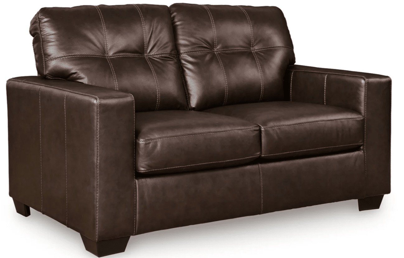 AshleyAshley 21706 Santorine - Sofa, Loveseat, Chair and Ottoman - Leather Match - Dark Brown