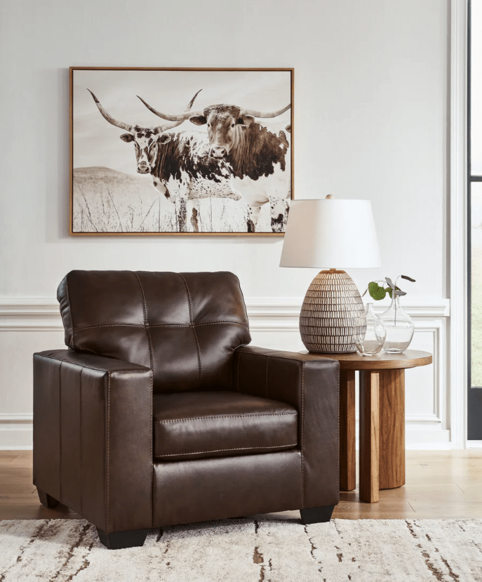 AshleyAshley 21706 Santorine - Sofa, Loveseat, Chair and Ottoman - Leather Match - Dark Brown