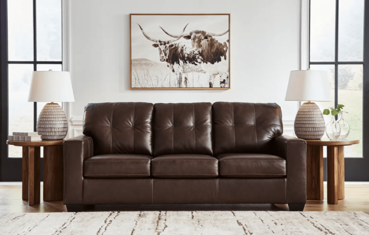AshleyAshley 21706 Santorine - Sofa, Loveseat, Chair and Ottoman - Leather Match - Dark Brown