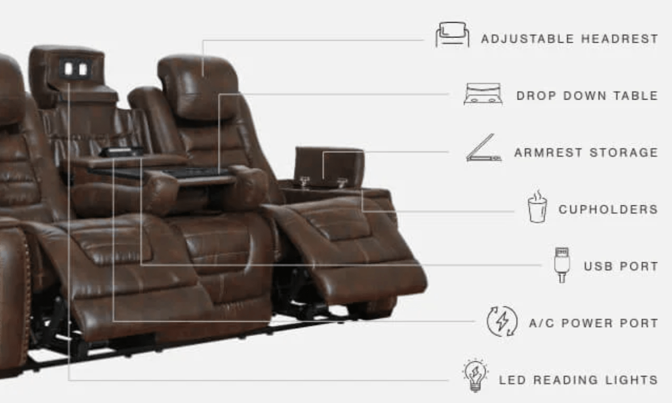AshleyAshley 38501 Game Zone - PWR REC Sofa with ADJ Headrest - Bark