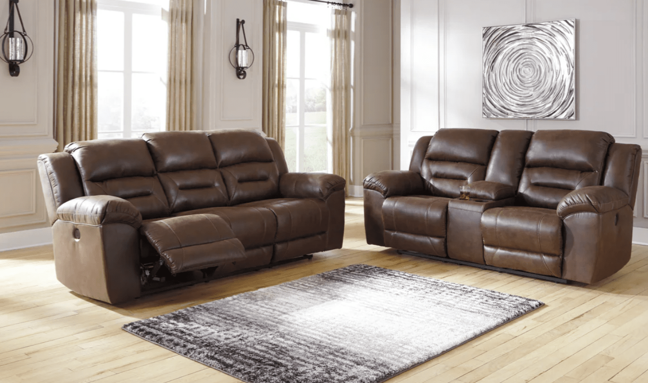 AshleyAshley 39904 Stoneland - Reclining Sofa, Loveseat, Rocker Recliner - Faux Leather - Chocolate