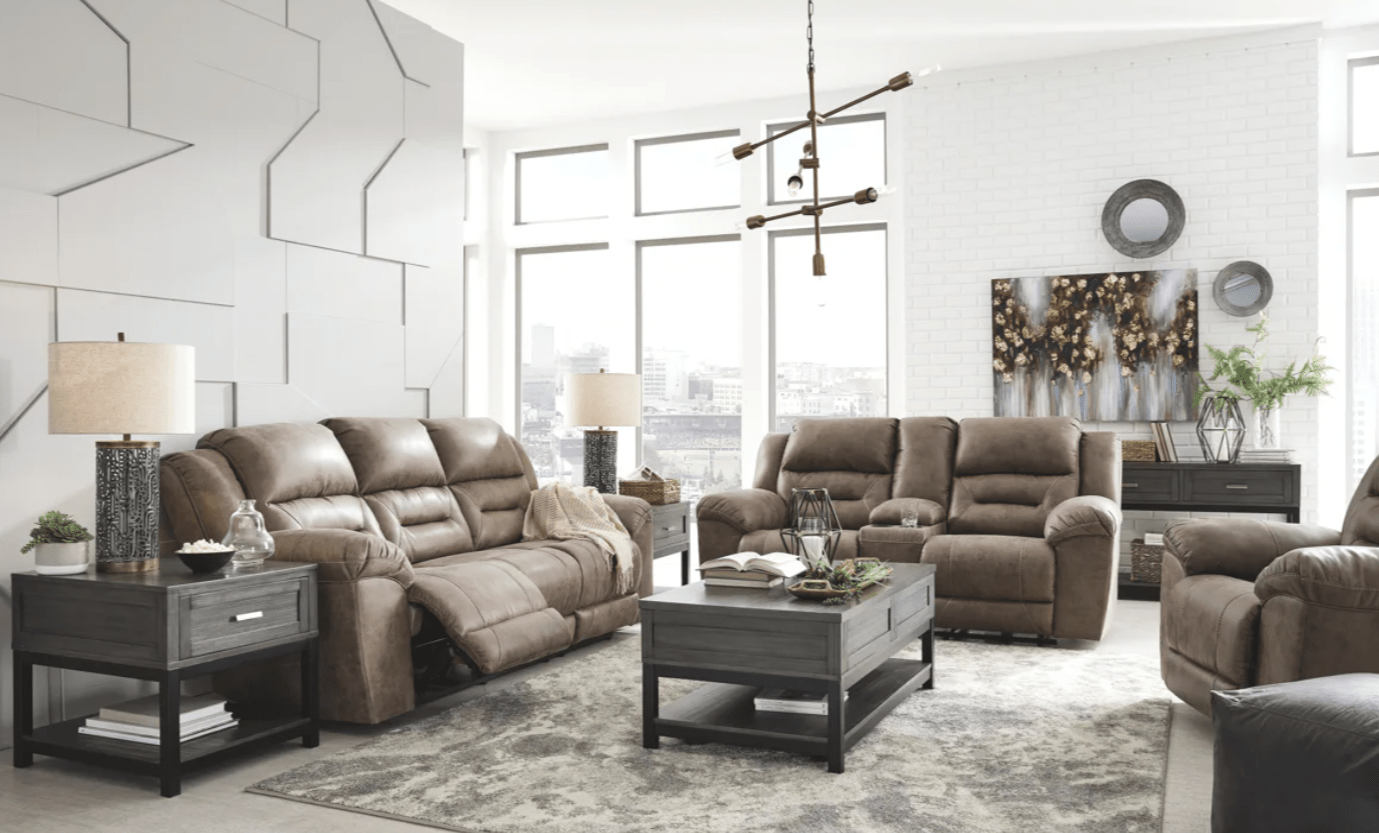 AshleyAshley 39905 Stoneland - Power Sofa, Loveseat, Rocker Recliner - Faux Leather - Fossil