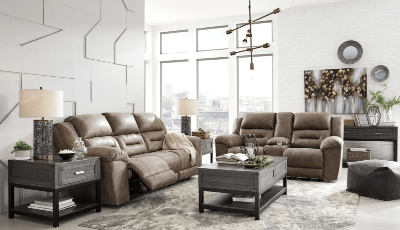 AshleyAshley 39905 Stoneland - Sofa, Loveseat, Rocker Recliner - Faux Leather - Fossil