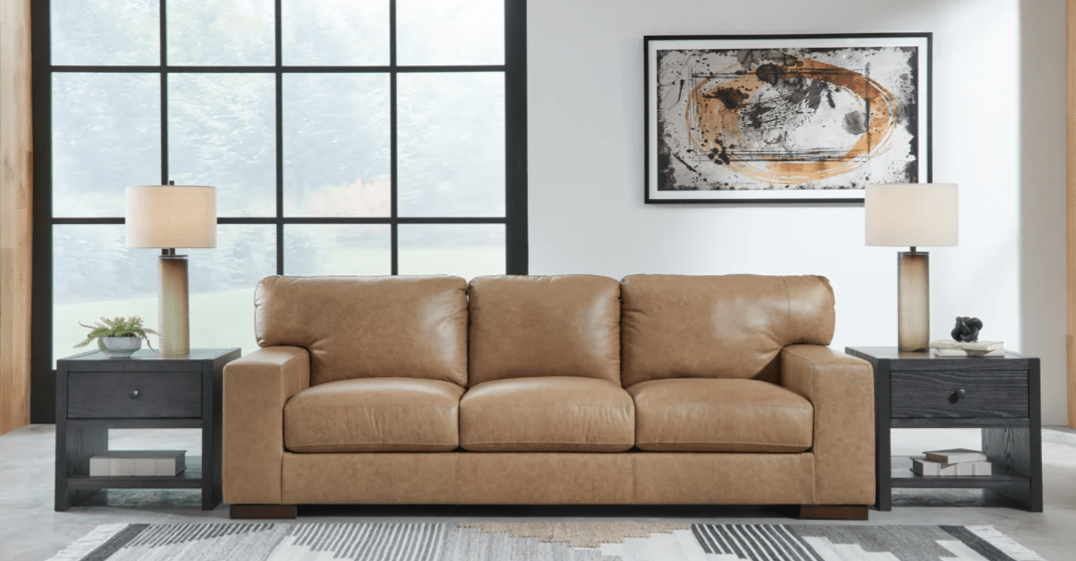 AshleyAshley 57302 Lombardia - Sofa, Loveseat, Chair and A Half, Ottoman - Leather Match - Tumbleweed