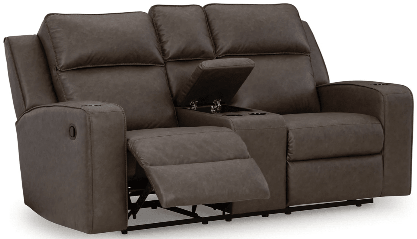 AshleyAshley 63306 Lavenhorne - Reclining Sofa W/ Drop Down Table, Loveseat, Rocker Recliner - Faux Leather - Granite