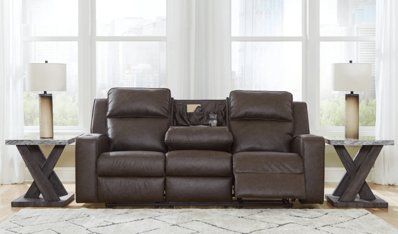 AshleyAshley 63306 Lavenhorne - Reclining Sofa W/ Drop Down Table, Loveseat, Rocker Recliner - Faux Leather - Granite