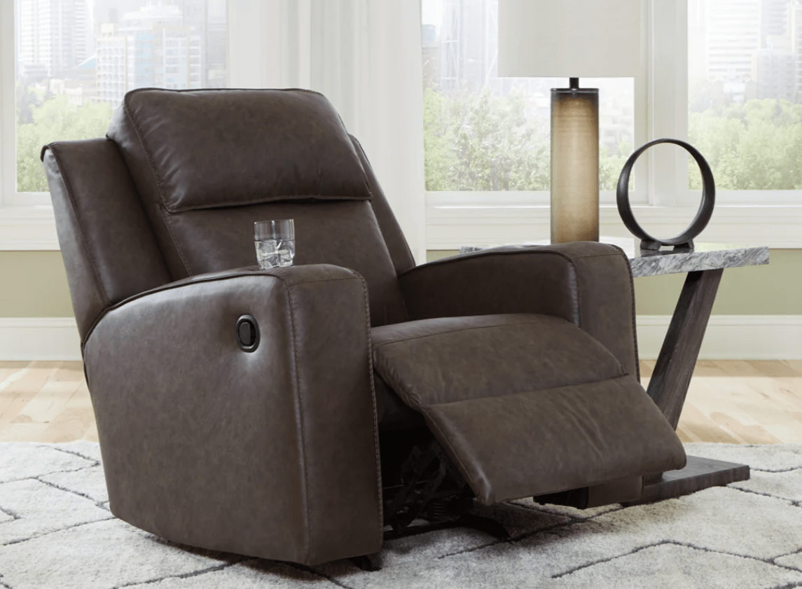 AshleyAshley 63306 Lavenhorne - Reclining Sofa W/ Drop Down Table, Loveseat, Rocker Recliner - Faux Leather - Granite