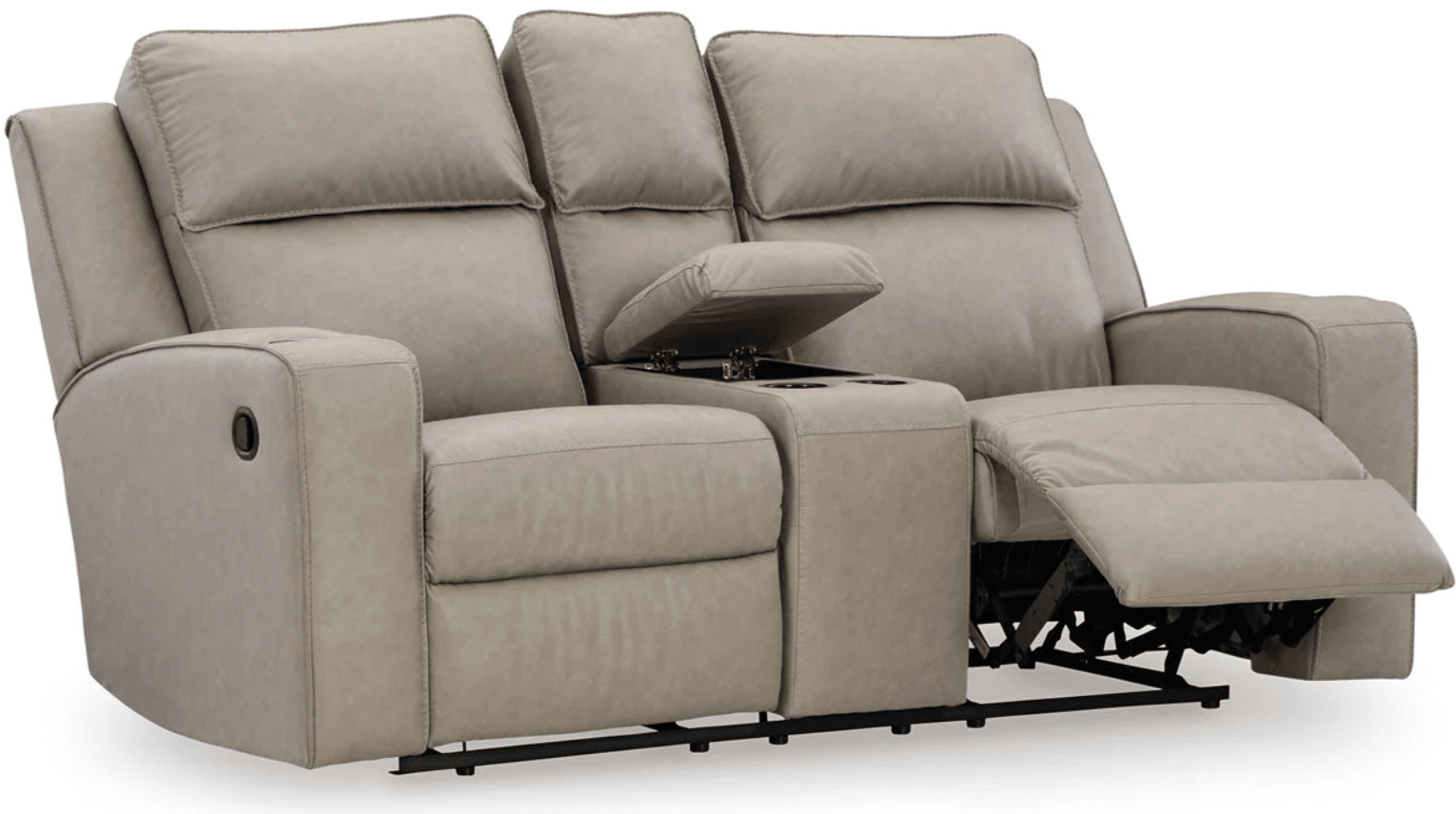AshleyAshley 63307 Lavenhorne - Reclining Sofa W/ Drop Down Table - Faux Leather - Pebble