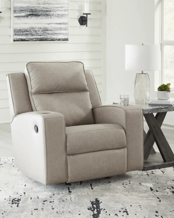 AshleyAshley 63307 Lavenhorne - Reclining Sofa W/ Drop Down Table - Faux Leather - Pebble