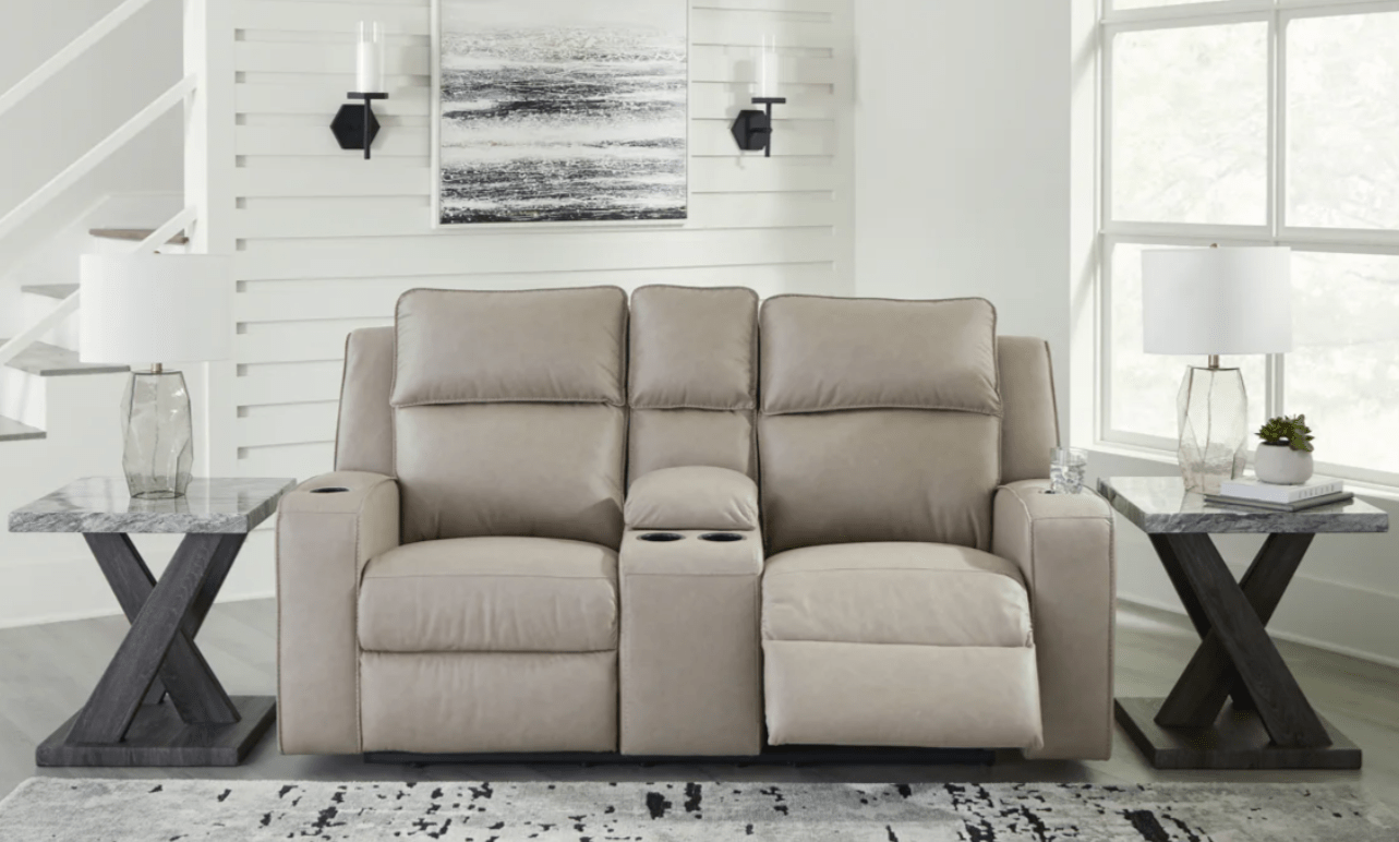 AshleyAshley 63307 Lavenhorne - Reclining Sofa W/ Drop Down Table - Faux Leather - Pebble