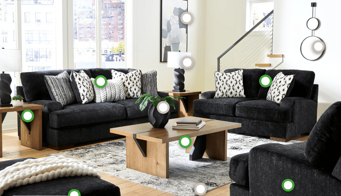 AshleyAshley 80404 Whitmore Manor - Sofa, Loveseat, Chair and A Half, Ottoman - Black Pearl