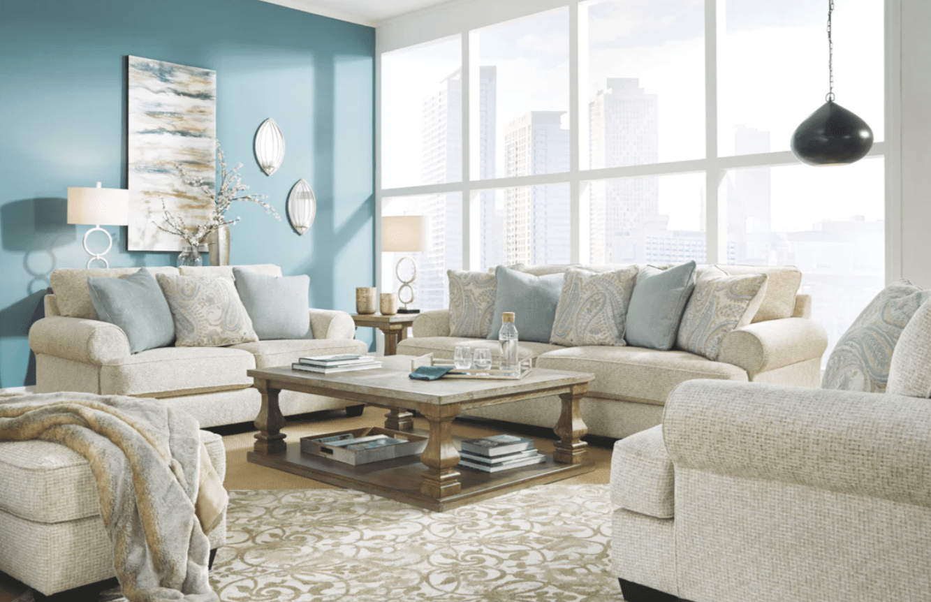 AshleyAshley 96205 Monaghan - Sofa Loveseat, Chair and a Half, Ottoman - Sandstone