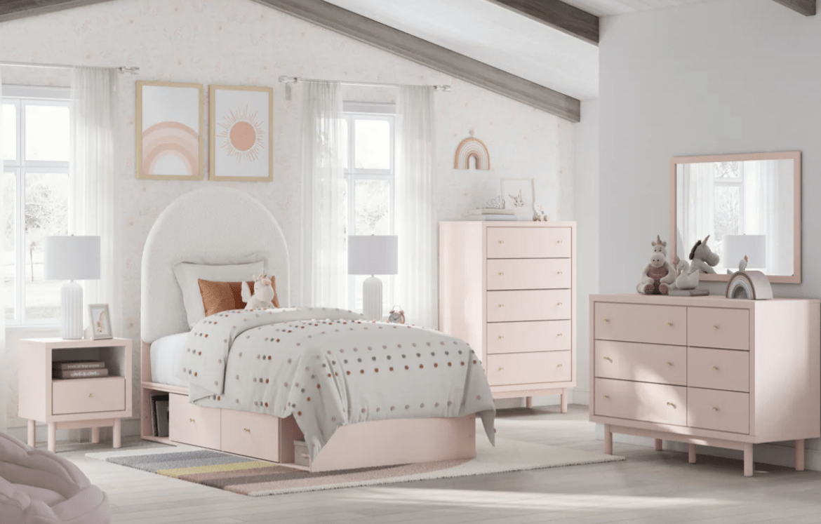 AshleyAshley B1323 Wistenpine - Upholstered Panel Bed With Side Storage - Blush