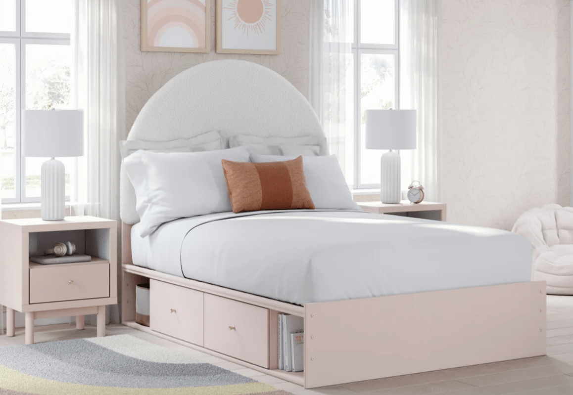 AshleyAshley B1323 Wistenpine - Upholstered Panel Bed With Side Storage - Blush