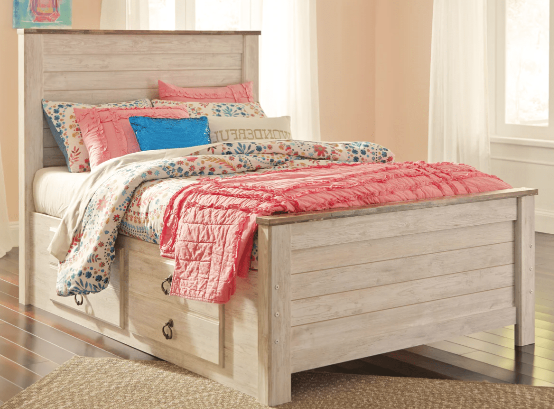 AshleyAshley B267 Willowton - Panel Bed with 2 Storage Drawers - Whitewash