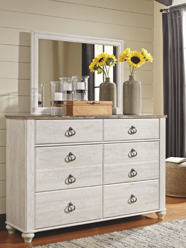 AshleyAshley B267 Willowton - Sleigh Bed With Faux Plank Design - Whitewash