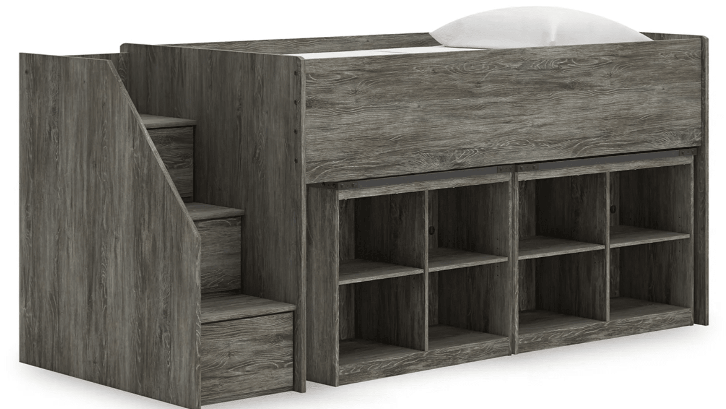 AshleyAshley B4480 Frandern - Twin Loft Bed With Left Storage Steps - Gray