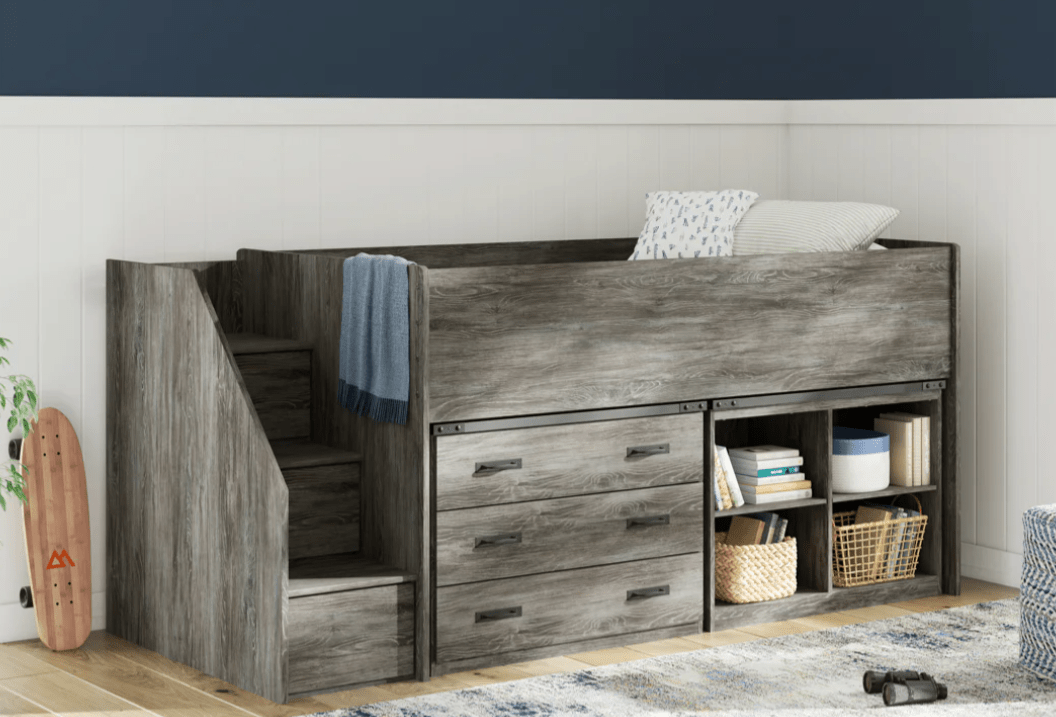 AshleyAshley B4480 Frandern - Twin Loft Bed With Left Storage Steps - Gray