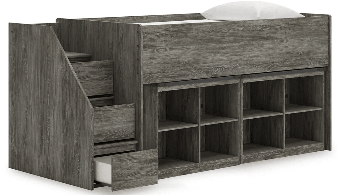 AshleyAshley B4480 Frandern - Twin Loft Bed With Left Storage Steps - Gray