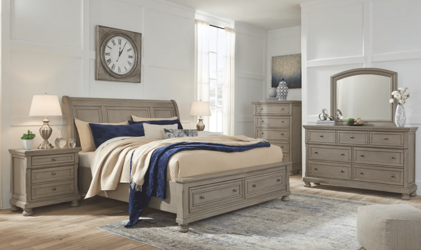 AshleyAshley B733 Lettner - Sleigh Bed with Storage - Light Gray