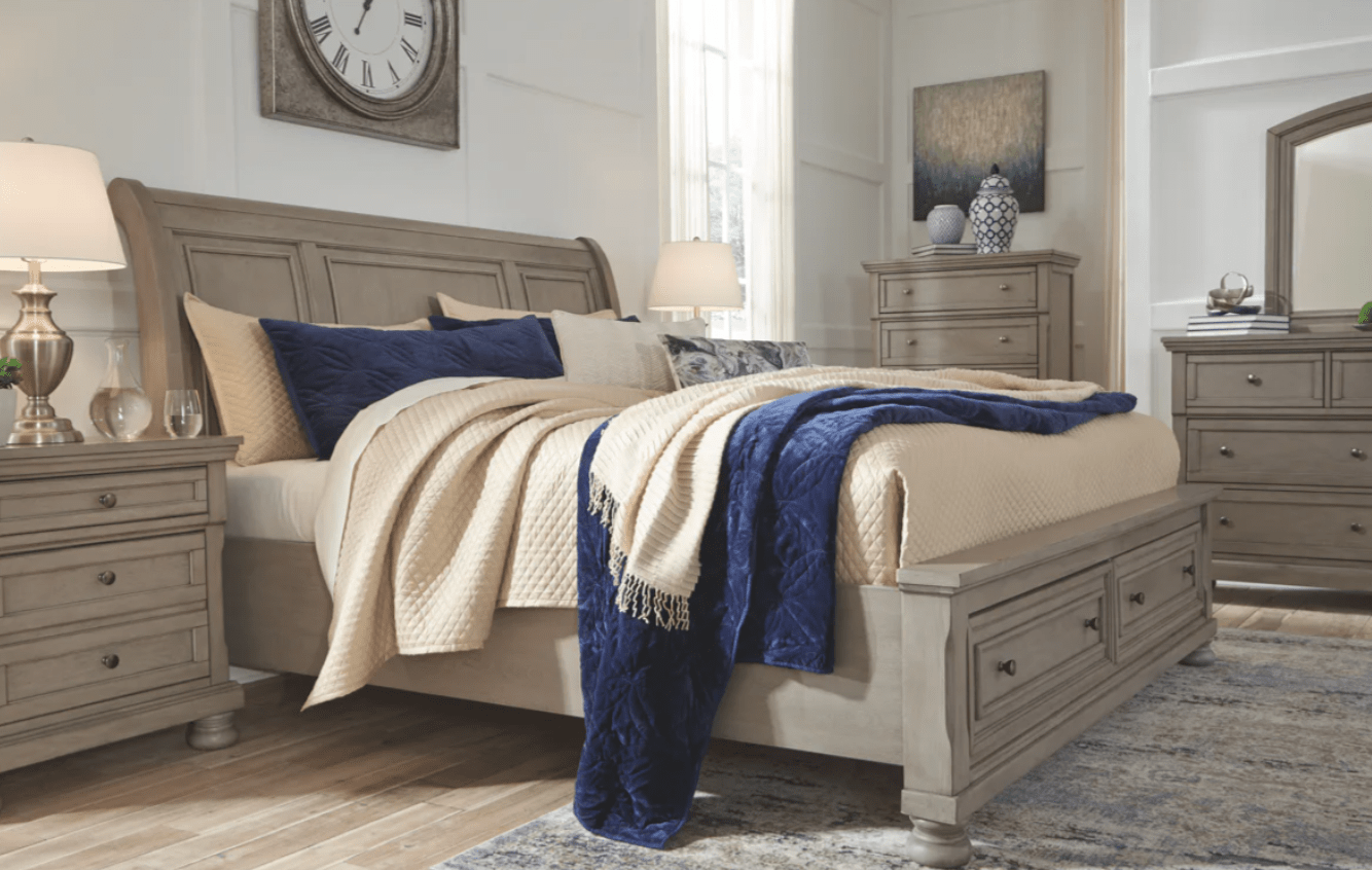 AshleyAshley B733 Lettner - Sleigh Bed with Storage - Light Gray